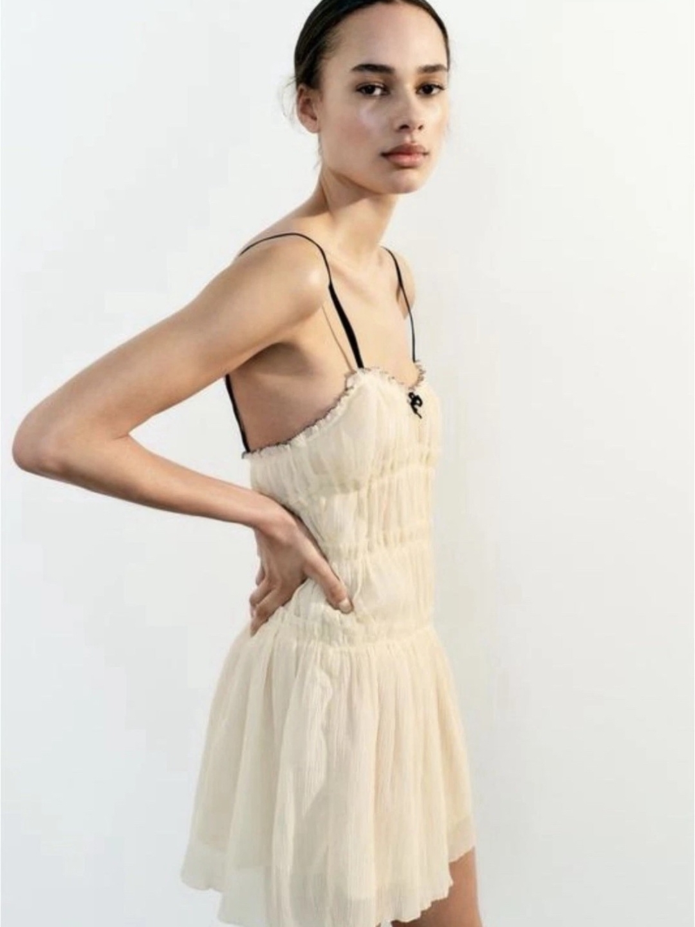 Zara Cream Spaghetti Strap Mini Dress XS